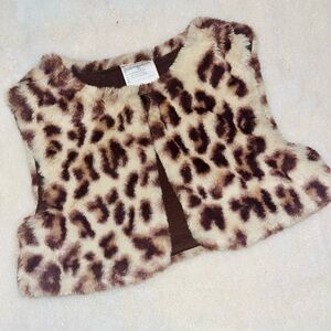 First Impressions Brown and Cream Leopard Print Faux Fur Vest